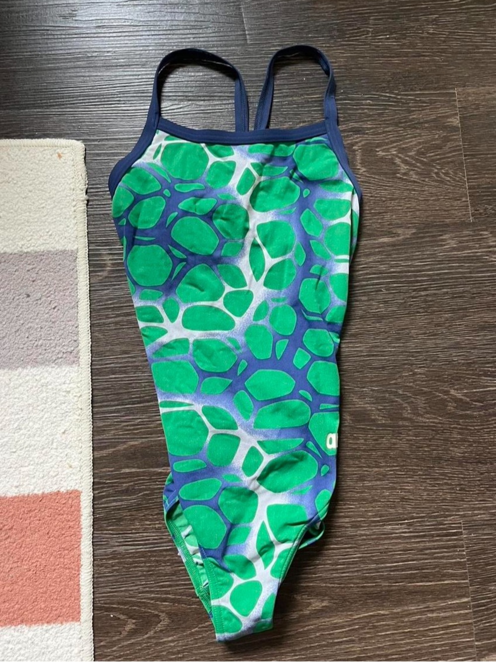 Girls Green & Navy Patterned One-Piece Swimsuit